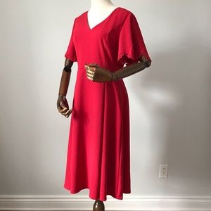 H&M Red Fit & Flare Midi Dress